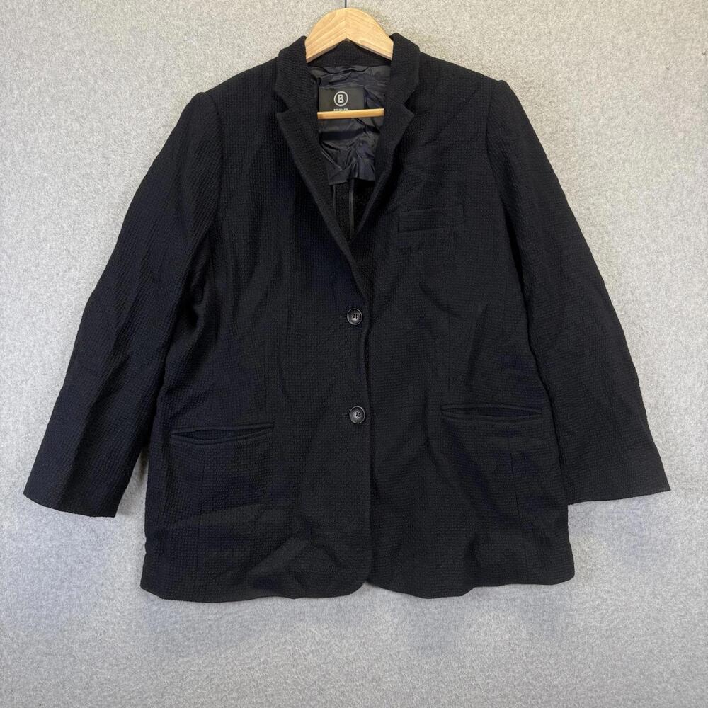 Bogner Women's Size 14 100% Silk Button Down Blazer Jacket Black